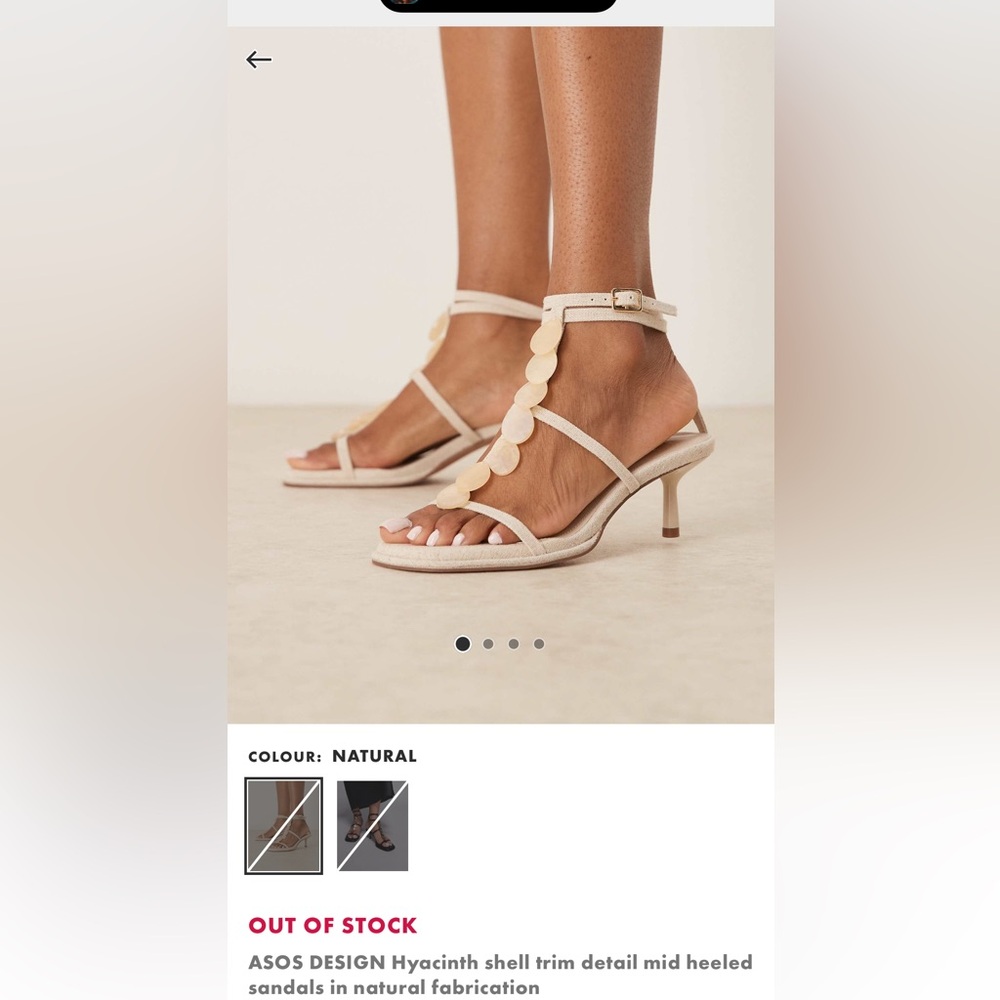 Asos Design Hycainth shell trim detail mid heeled sandals in natural fabrication